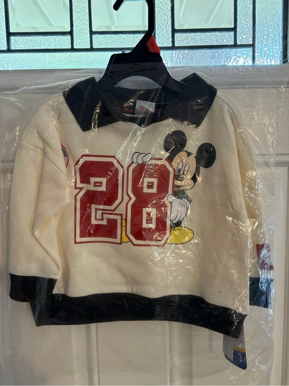 Disney Cream & Black Mickey Mouse '28' Polo long sleeve